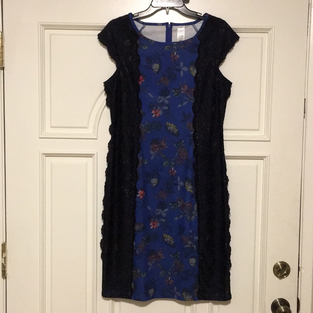 Blue with Black Lace Midi Dress